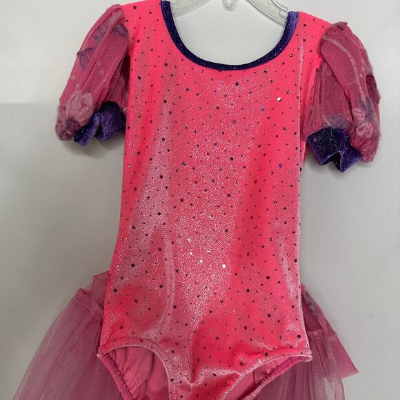 Pink Purple Velvet Puff Sleeve Dance Costume - Picture 1 of 7